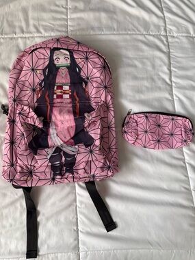 Pink Nezuko Backpack and Pencil Case Set with Anime Character